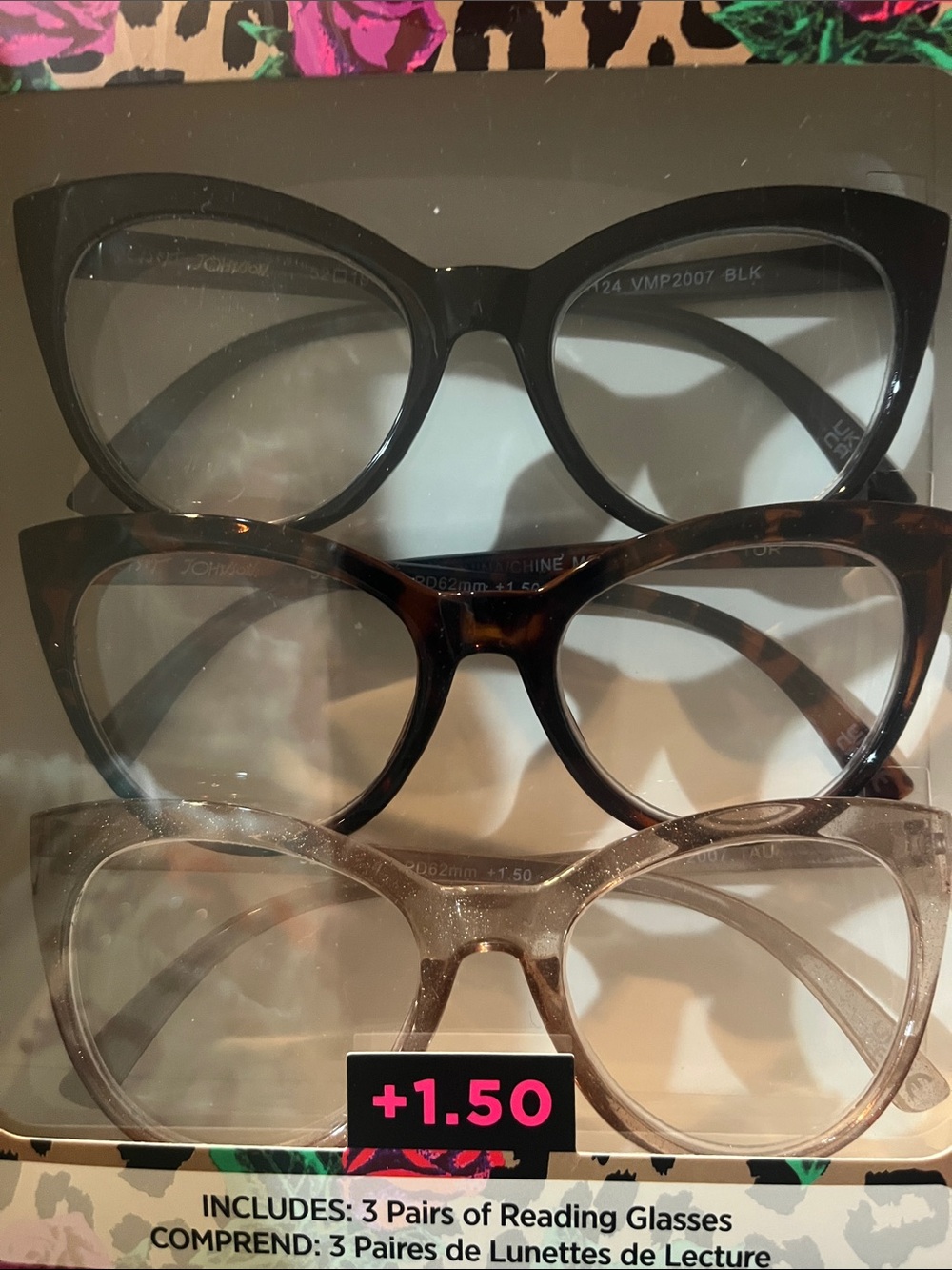 Betsey Johnson 3-Pack 1.50 Reading Glasses Set – Black, Tortoise, Clear - Picture 3 of 4